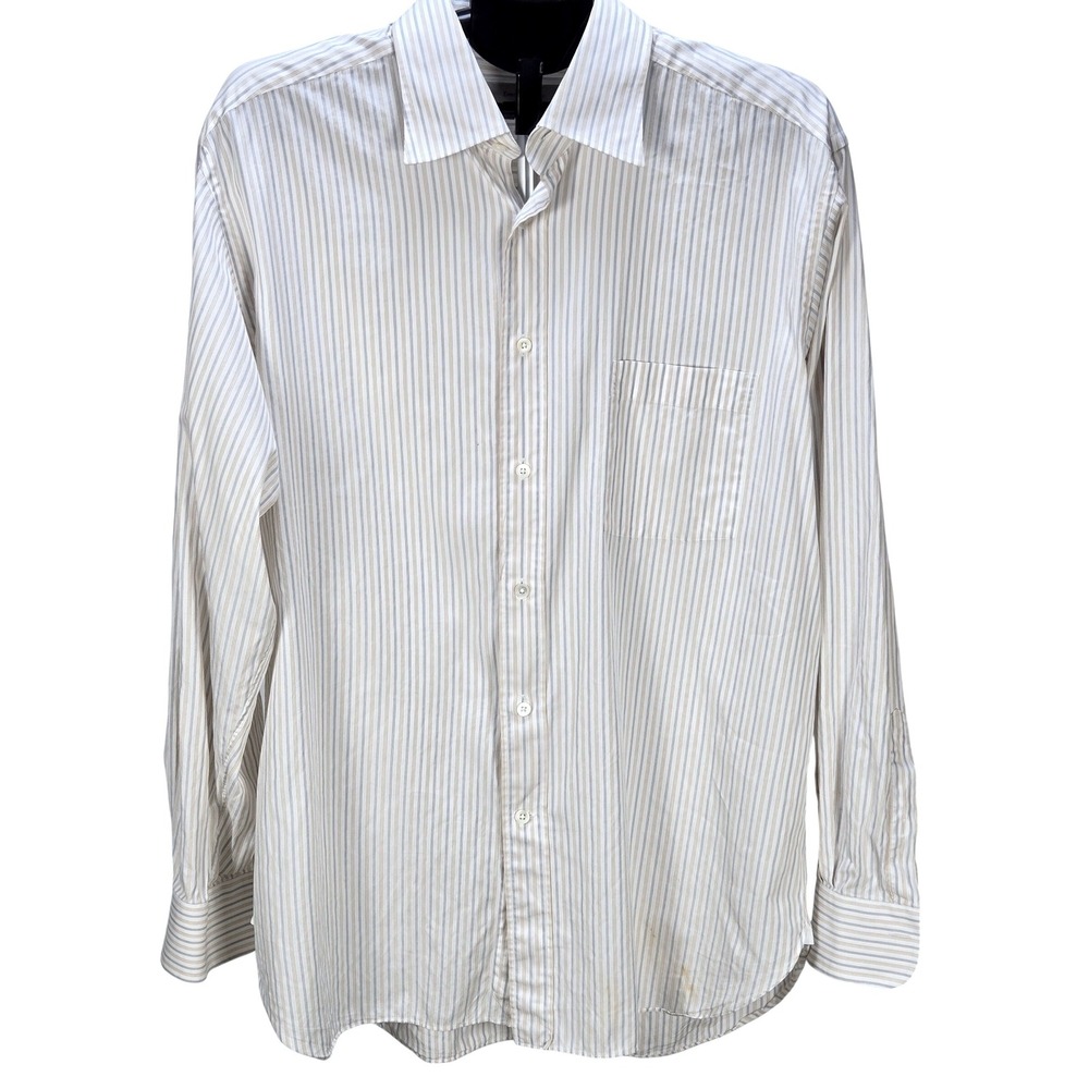 Men's Ermenegildo Zegna 17.5 Striped Cotton‎ Button Down Dress Shirt